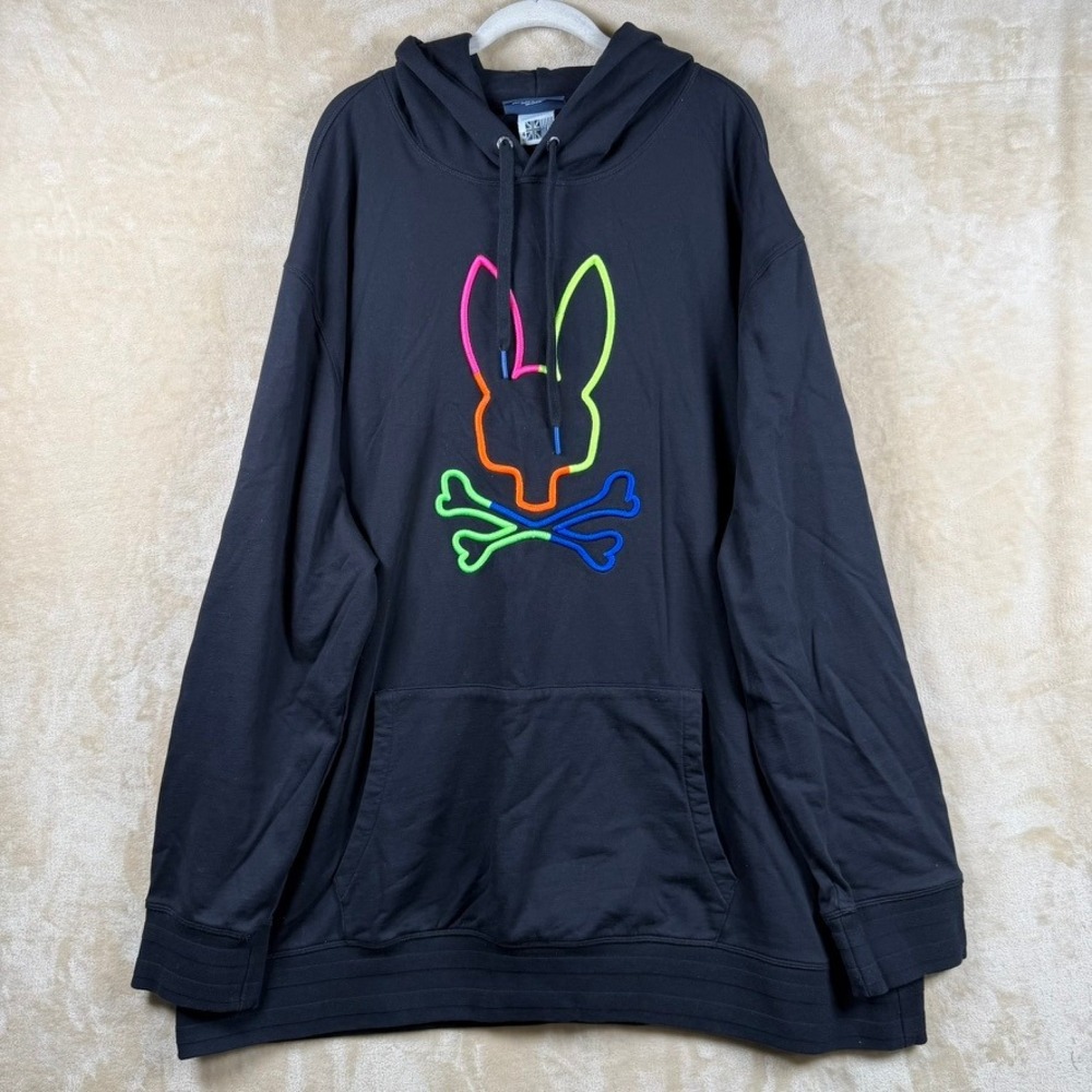 Psycho Bunny Mens Black Neon Embroidered Logo Pullover Hoodie 4XLT Streetwear